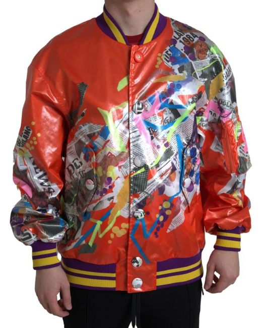Dolce & Gabbana Red Orange Polyester Button Blouson Jacket for men