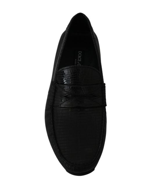 Dolce & Gabbana Blue Lizard Leather Flat Loafers Shoes Skin for men