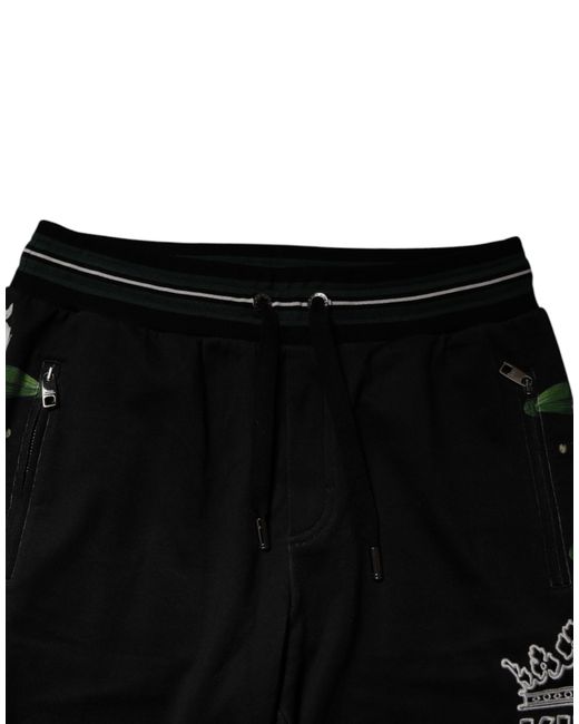 Dolce & Gabbana Black Floral King Jogger Sweatmen's Pants for men