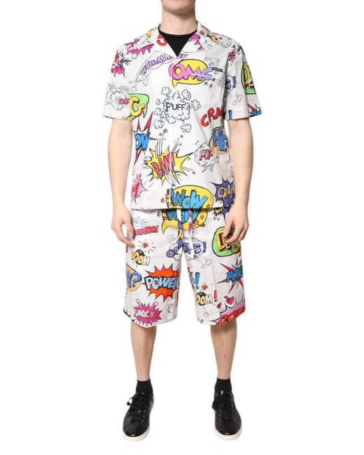 Dolce & Gabbana White Cartoon Print Cotton Pajama Set Sleepwear for men