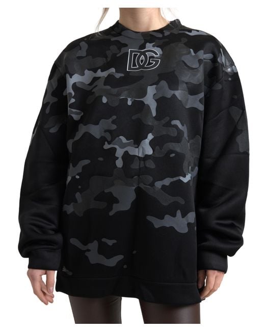 Dolce & Gabbana Black Camouflage Round Neck Sweatshirt Sweater