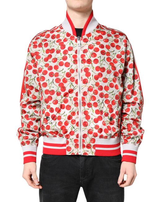 Dolce & Gabbana Red Cherry Print Bomber Jacket for men