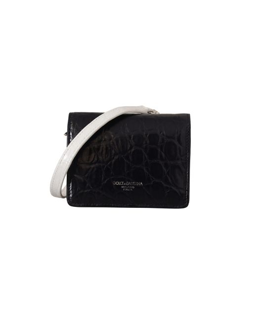Dolce & Gabbana Black Exotic Leather Bifold Wallet With Strap for men