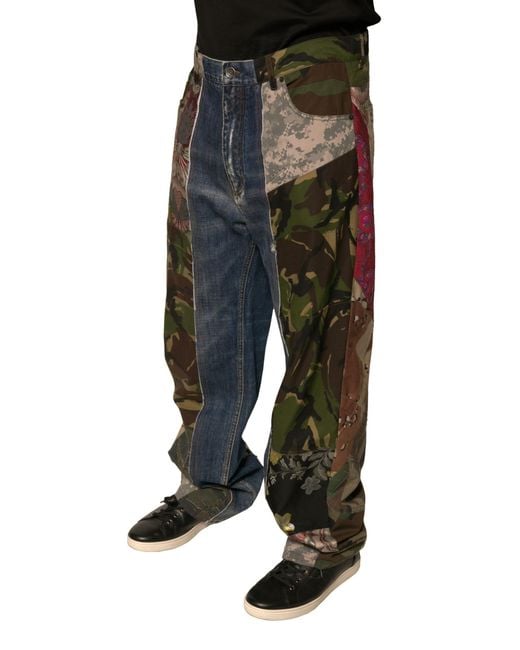 Dolce & Gabbana Black Patchwork Cotton Straight Denim Jeans for men