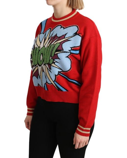 Dolce & Gabbana Red Knitted Cashmere Cartoon Top Sweater