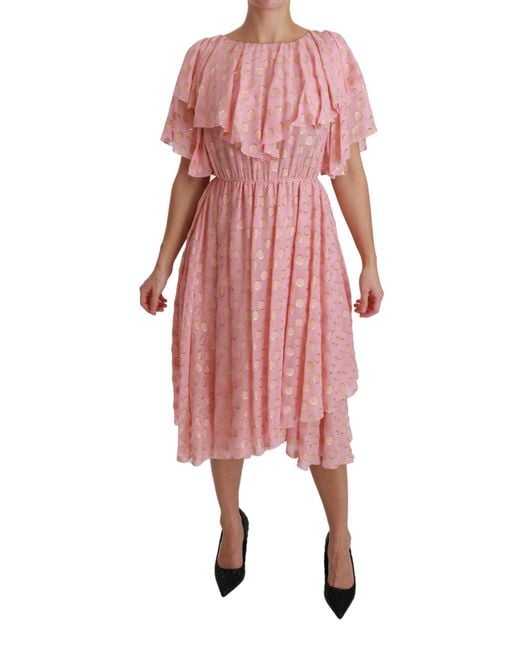 Dolce & Gabbana Red Silk Polka Dots Pleated A-line Midi Dress