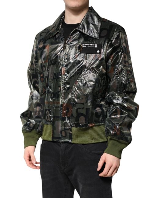 Dolce & Gabbana Black Letter Print Bomber Jacket for men