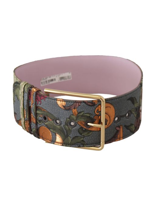 Dolce & Gabbana Pink Leather Embroidered Metal Buckle Belt Canvas
