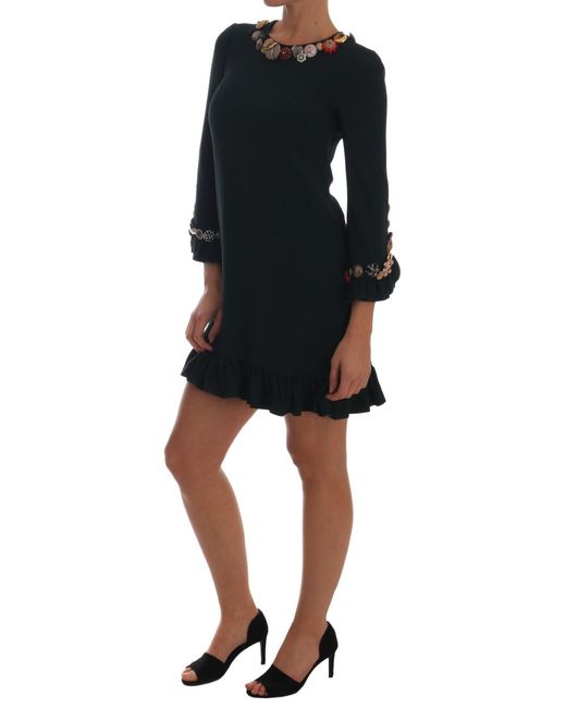 Dolce & Gabbana Black Mini Dress Buttonembellished Style