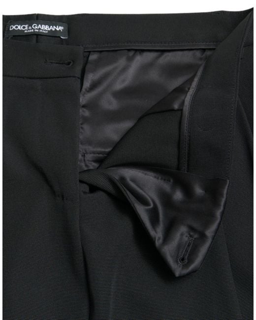 Dolce & Gabbana Black Wool High Waist Cropped Tapered Pants