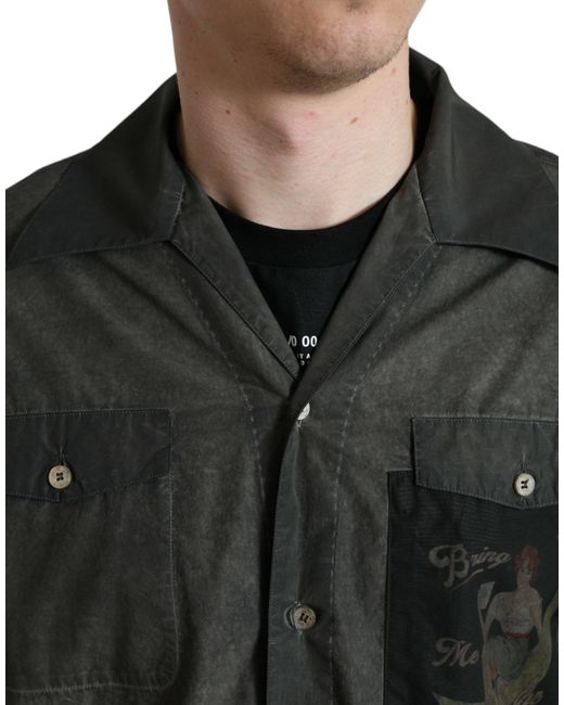 Dolce & Gabbana Black Cotton Collared Long Sleeves Shirt for men