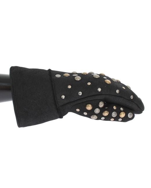 Dolce & Gabbana Black Wool Shearling Studded Gloves for men