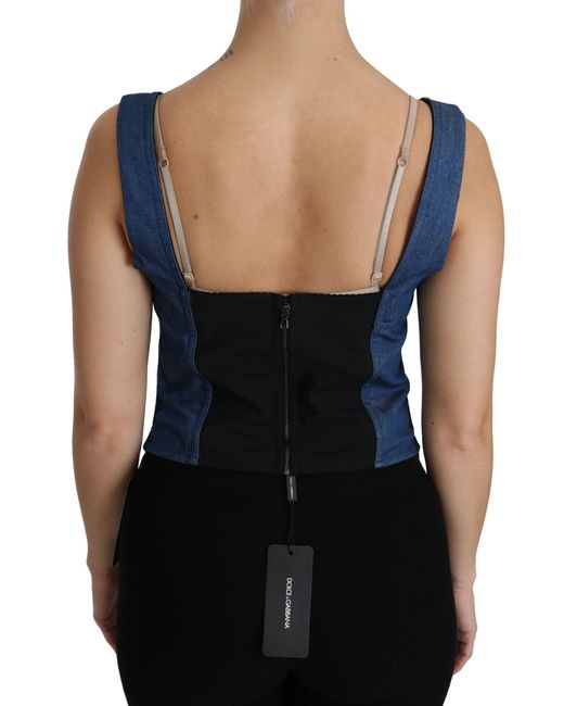 Dolce & Gabbana Blue Dolce Gabbana Sleeveless Bustier Blouse Cotton Top