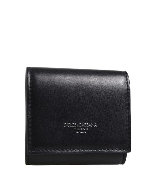 Dolce & Gabbana Black Calfskin Leather Logo Print Bifold Coinpurse Wallet Calf