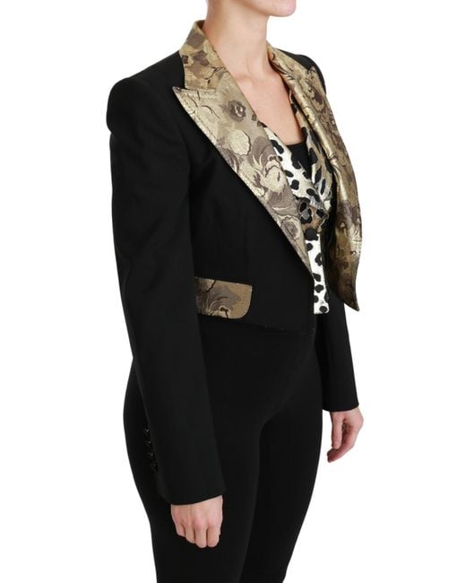 Dolce & Gabbana Black 2-piece Jacket With Gold Floral Jacquard Detailing Wool