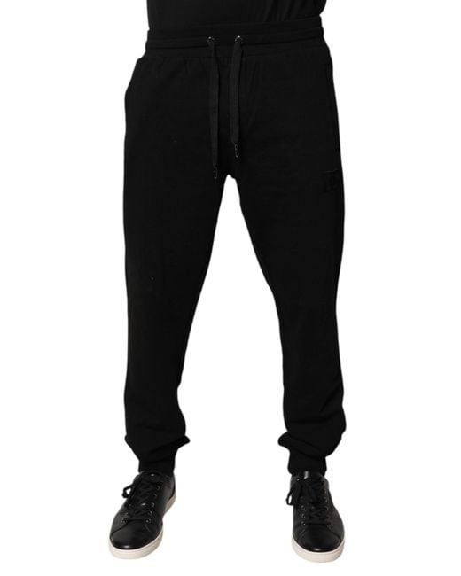 Dolce & Gabbana Black Cotton Mid Waist Jogger Sweatmen's Pants for men