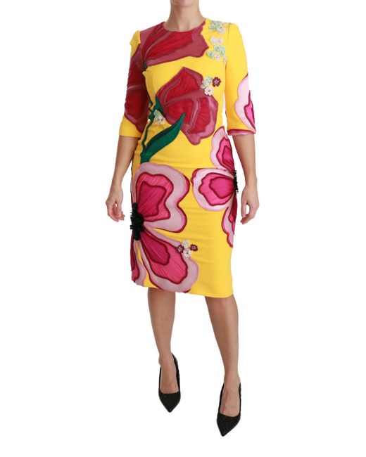 Dolce & Gabbana Black Floral Crystal Bodycon Sheath Dress