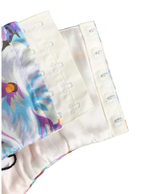 Dolce & Gabbana White Floral Print Silk Cropped Bustier Top Elastane