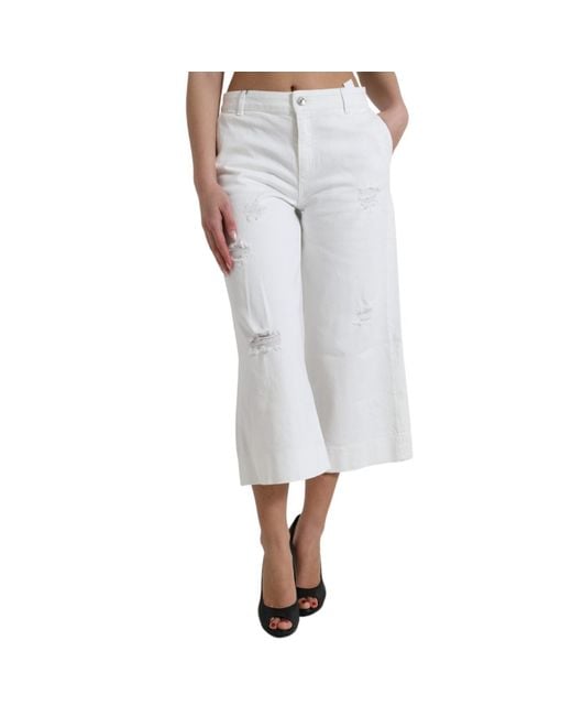 Dolce & Gabbana Gray Wide Leg Cotton Cropped Denim Jeans Elastane Clothing