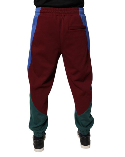 Dolce & Gabbana Red Colorblock Joggers With Logo Patch for men