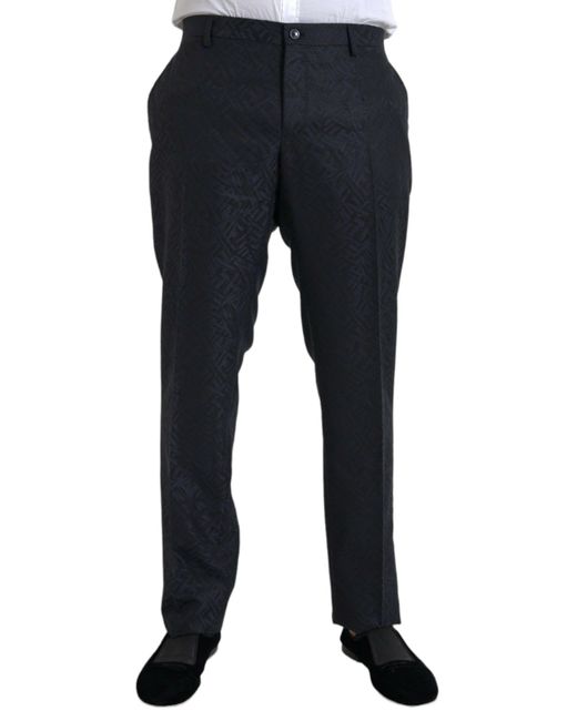 Dolce & Gabbana Blue Brocade Wool Skinny Dress Pants for men