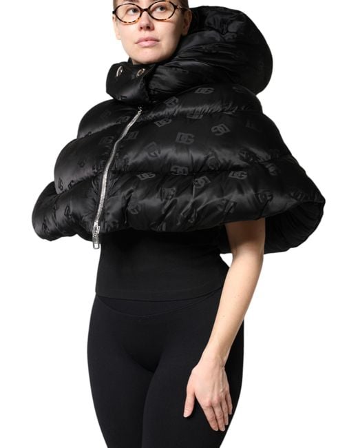 Dolce & Gabbana Black Padded Puffer Hooded Full Zip Cropped Jacket