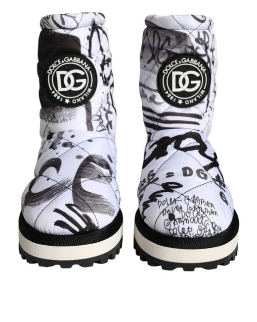 Dolce & Gabbana Black Padded Logo Print Mid Calf Boots Shoes