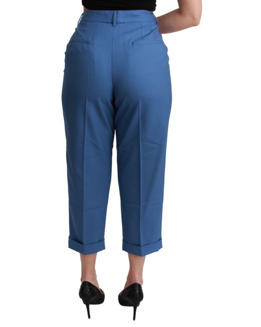 Dolce & Gabbana Blue Pleated Wool Cuffed Cropped Trouser Pants