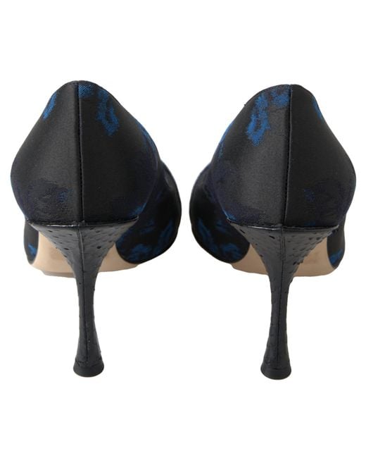 Dolce & Gabbana Blue Floral Ayers Crystal Pumps Shoes Elastane