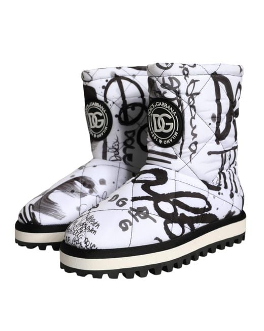 Dolce & Gabbana Black Padded Logo Print Mid Calf Boots Shoes
