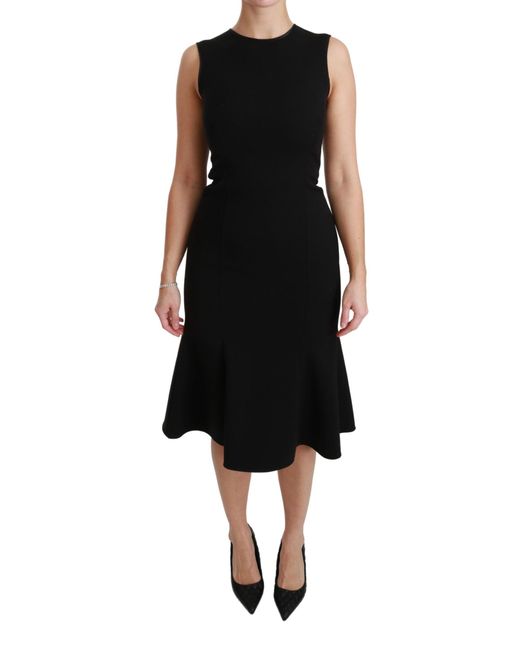 Dolce & Gabbana Black Fit Flare Wool Stretch Sheath Dress