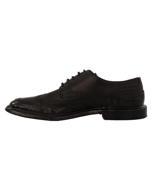 Dolce & Gabbana Black Leather Brogue Oxford Dress Shoes for men