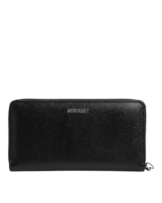 Dolce & Gabbana Black Leather #Dgfamily Zipper Continental Wallet for men