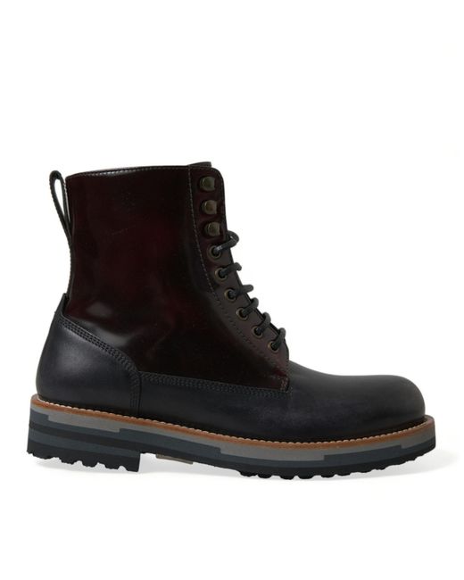 Dolce & Gabbana Black Leather Military Combat Boots Shoes for men
