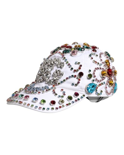 Dolce & Gabbana White Crystal Embellish Baseball Cap for men
