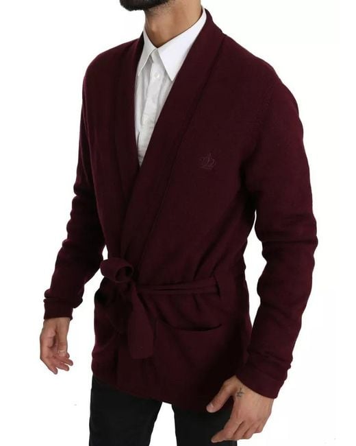 Dolce & Gabbana Red Bordeaux Cashmere Crown Cardigan Sweater for men