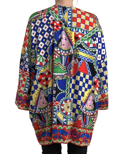 Dolce & Gabbana Blue Multicolor Printed Long Sleeves Blouse Top