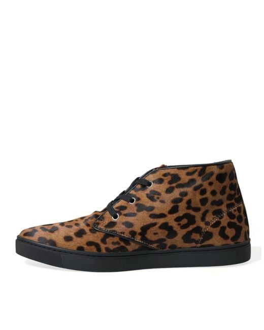 Dolce & Gabbana Brown Leopard Pony Hair Leather Sneakers Shoes for men
