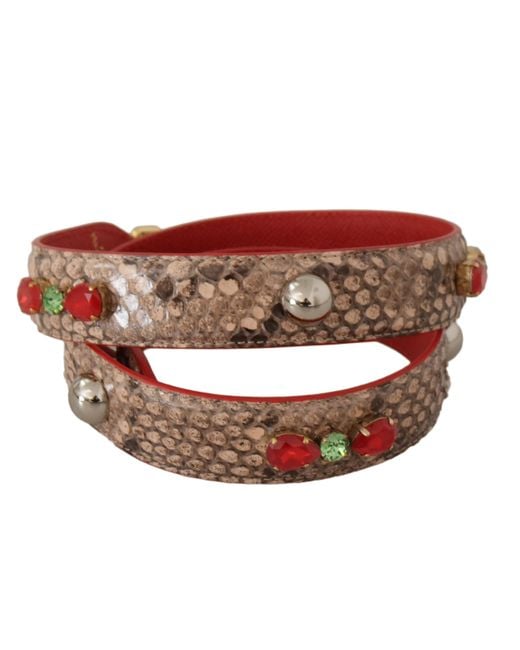 Dolce & Gabbana Red Python Leather Crystals Shoulder Strap