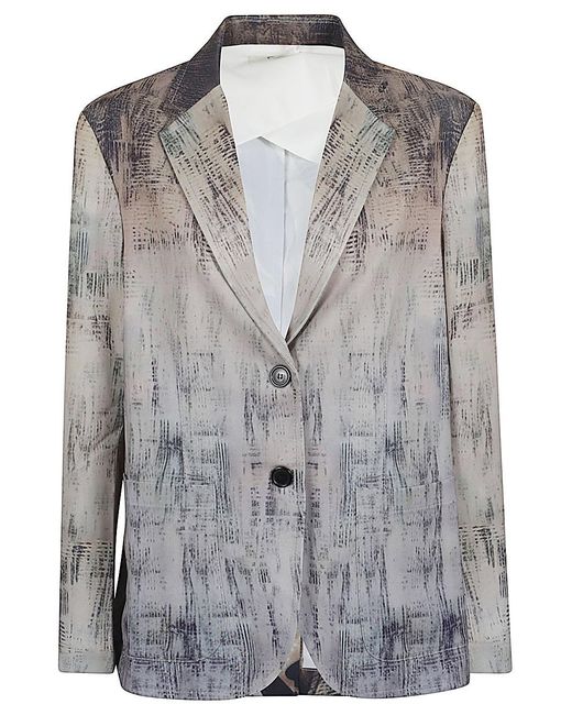 Sissiottostyle Gray Printed Single-Breasted Blazer Jacket