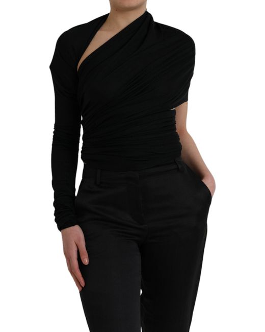 Dolce & Gabbana Black Wool Cutout Asymmetric Long Sleeve Top