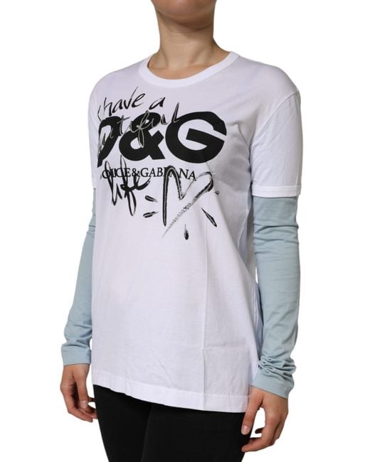 Dolce & Gabbana Gray Cotton Logo Print Round Neck T-Shirt
