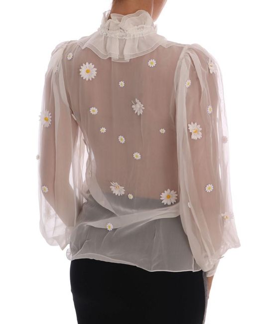 Dolce & Gabbana Pink Daisy Applique Silk Shirt