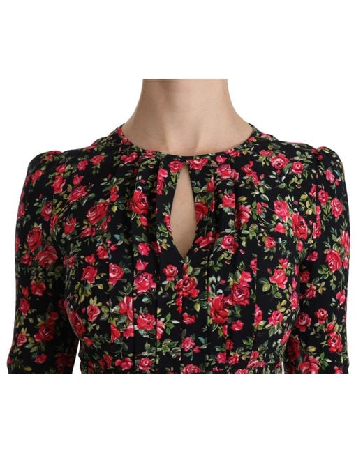 Dolce & Gabbana Black Floral Longsleeve Knee Length Dress