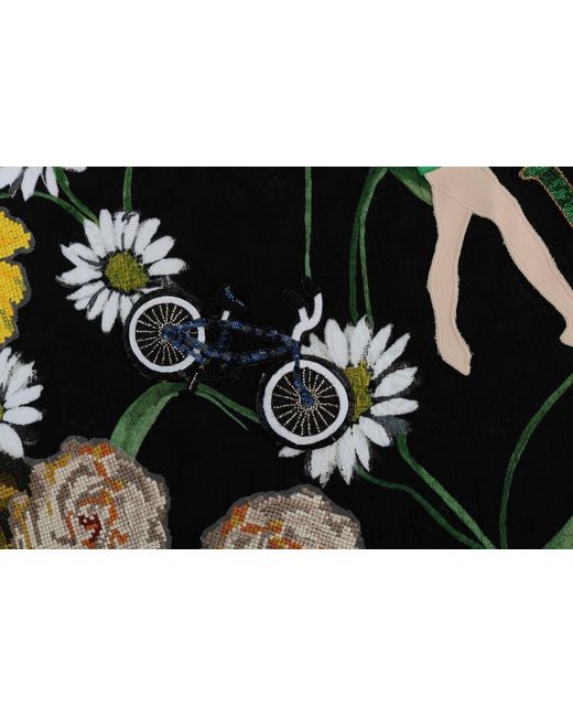 Dolce & Gabbana Black Embellished Daisy Brocade Skirt