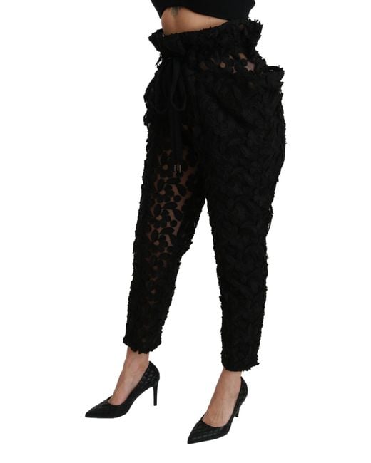Dolce & Gabbana Dolce Gabbana Black Floral Lace Tapered High Waist Pants
