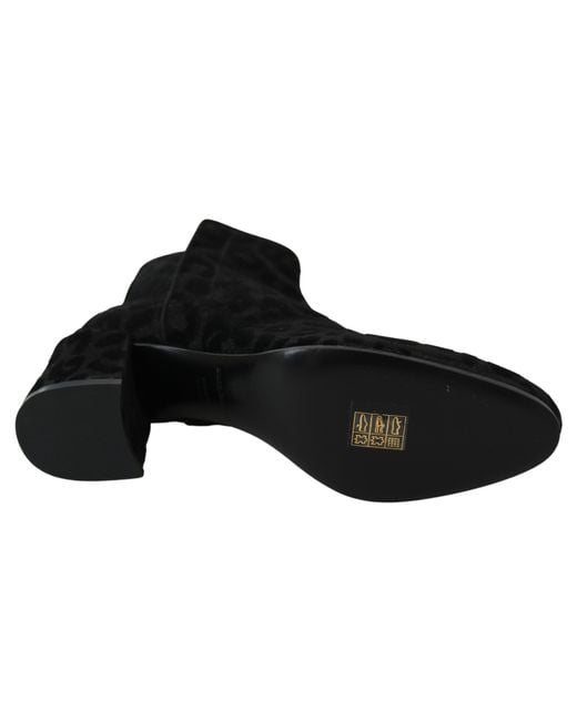 Dolce & Gabbana Black Leopard Short Boots Zipper Shoes