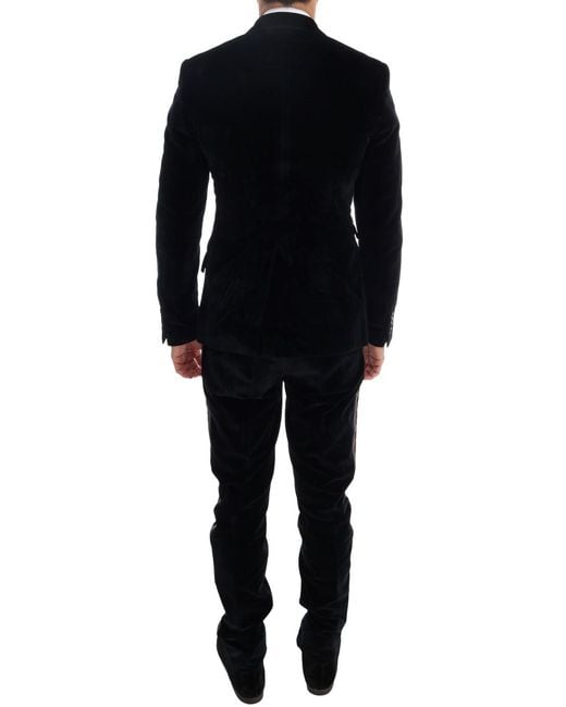 Dolce & Gabbana Black Velvet Two Button Slim 3 Piece Suit for men