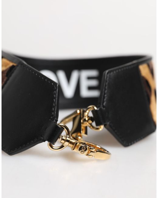 Dolce & Gabbana Black Leopard Print Reversible Bag Shoulder Strap