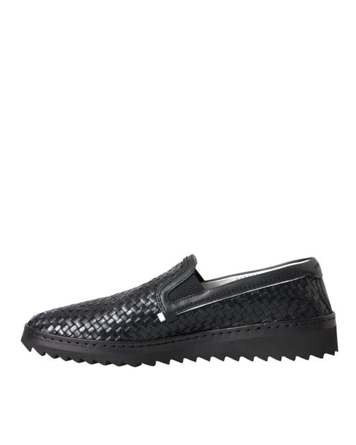 Dolce & Gabbana Black Woven Buffalo Leather Men Loafers Shoes for men